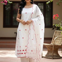 Sleeveless 3 Piece White Red Cotton Suit