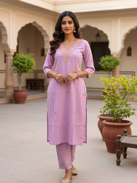 Kurti 2PC Set  Lavender Pink Cotton Suit