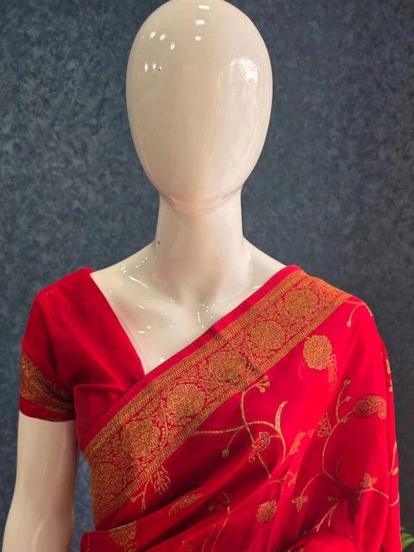 Floral Red  Kosa Silk Saree