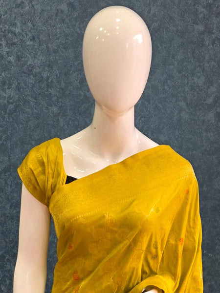 Jungla Mustard Banarasi Dola Silk Saree