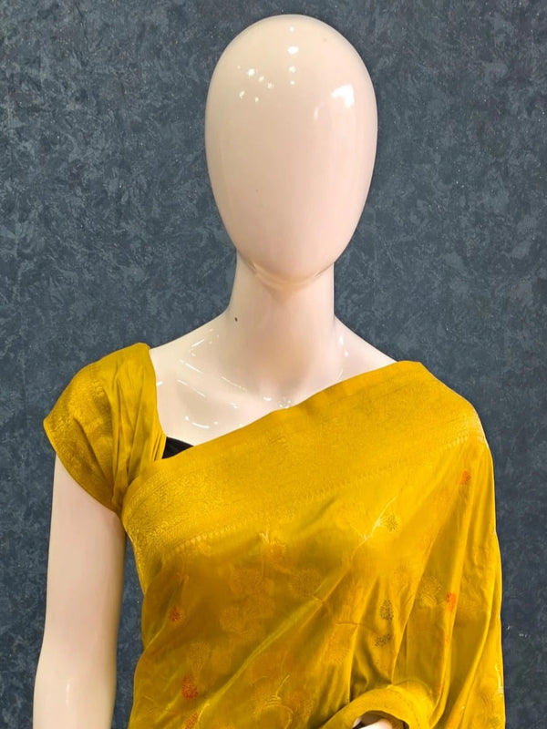 Jungla Mustard Banarasi Dola Silk Saree
