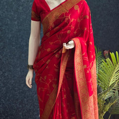 Floral Red  Kosa Silk Saree