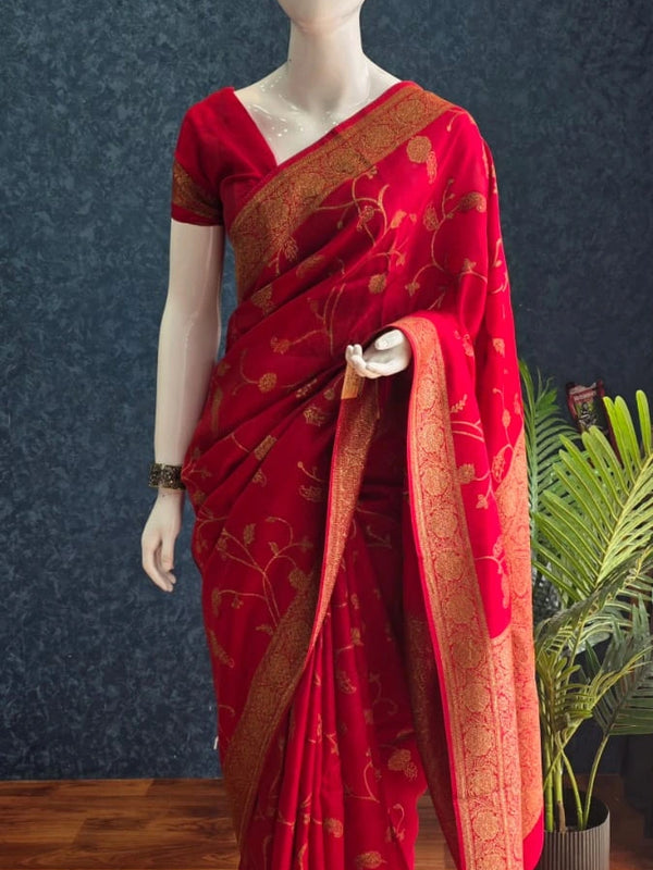Floral Red  Kosa Silk Saree
