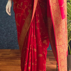 Floral Red  Kosa Silk Saree