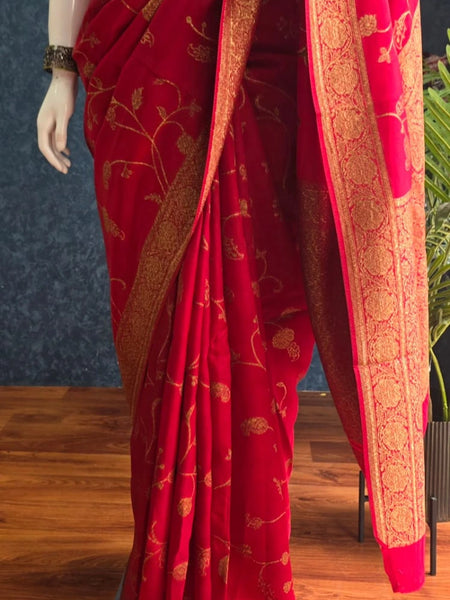 Floral Red  Kosa Silk Saree