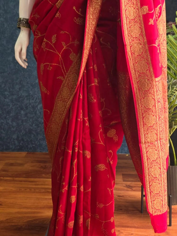 Floral Red  Kosa Silk Saree