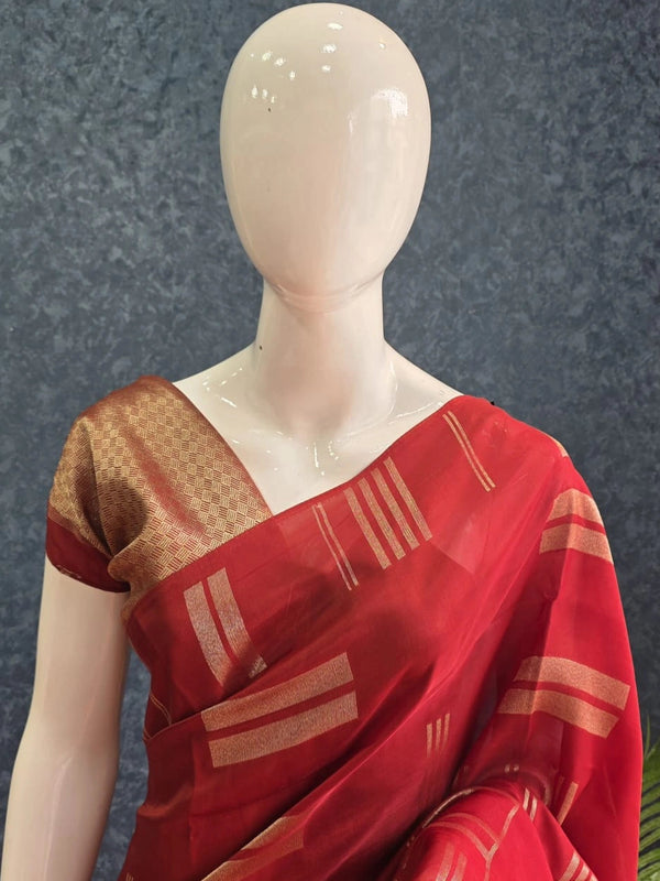 Brocade Blouse Maroon Kosa Silk Saree