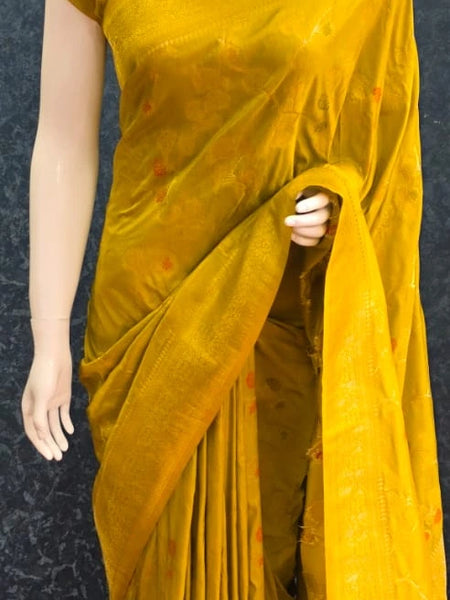 Jungla Mustard Banarasi Dola Silk Saree