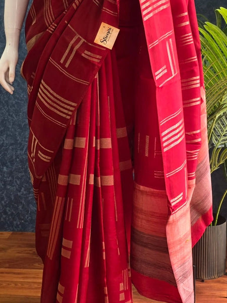 Brocade Blouse Maroon Kosa Silk Saree