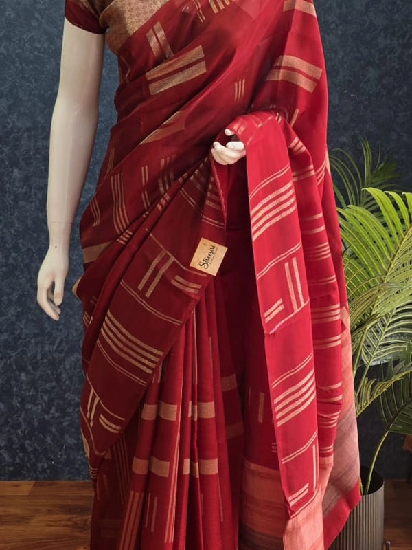 Brocade Blouse Maroon Kosa Silk Saree