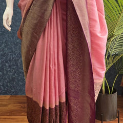 Crush Baby Pink Purple Tussar Crepe Saree