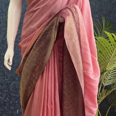 Crush Baby Pink Purple Tussar Crepe Saree