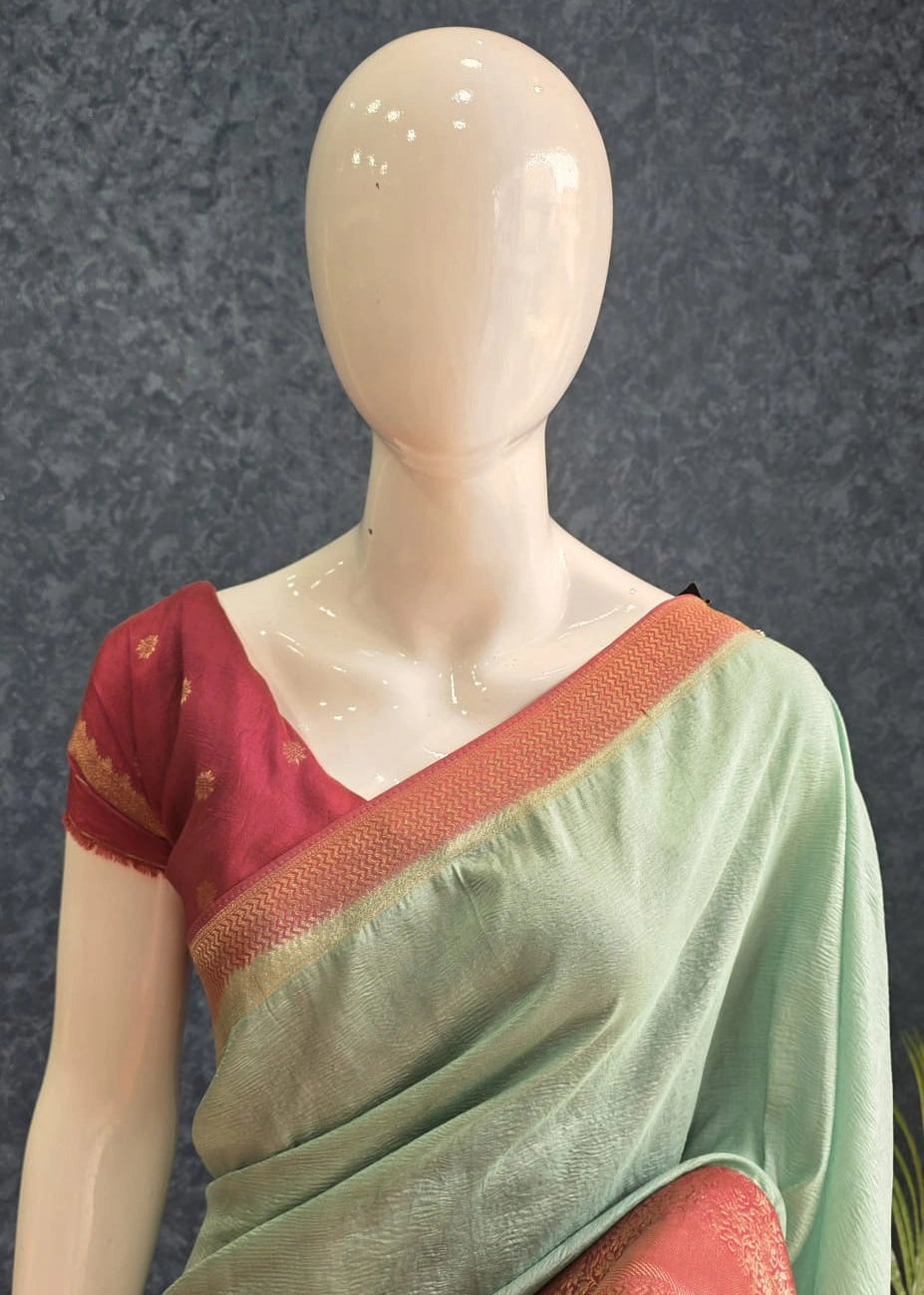 Crush Crape Aqua Blue Rose Pink