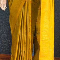 Jungla Mustard Banarasi Dola Silk Saree