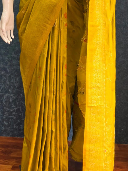 Jungla Mustard Banarasi Dola Silk Saree