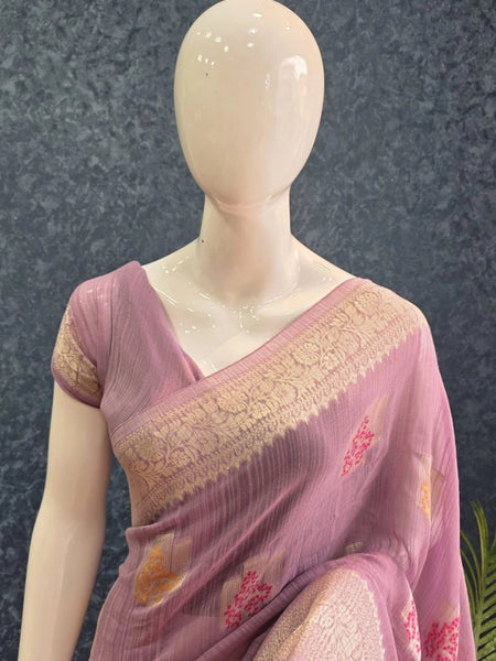 Crush Lavender Matka Silk Saree