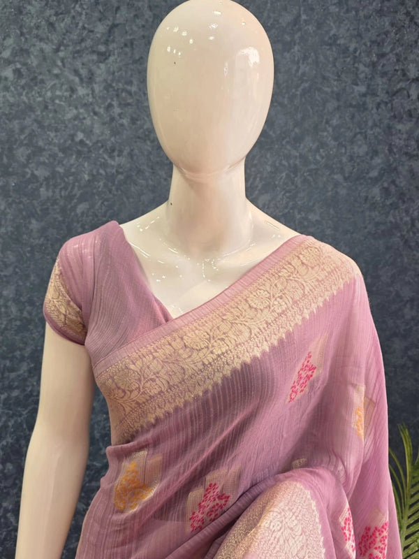 Crush Lavender Matka Silk Saree