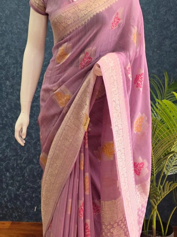 Crush Lavender Matka Silk Saree