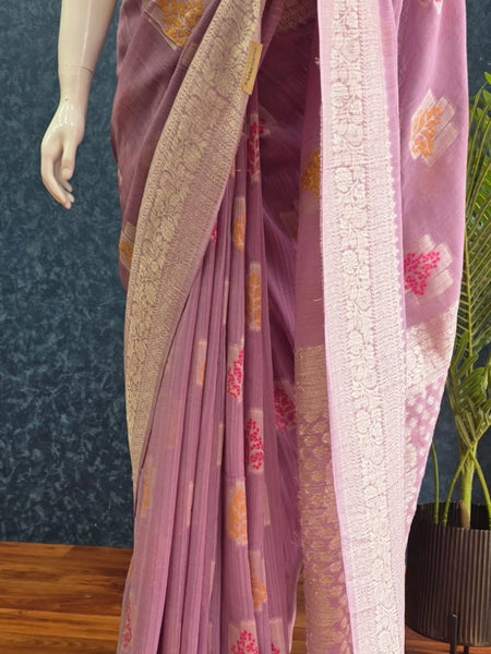 Crush Lavender Matka Silk Saree