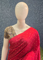 Chanderi Silk Pink Navy Blue