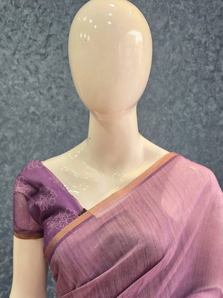 Small Border Lavender Chanderi Saree