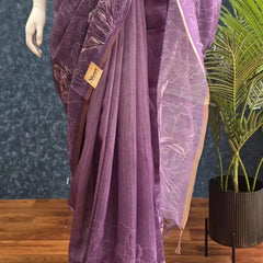 Small Border Lavender Chanderi Saree