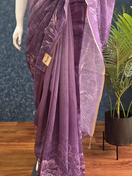Small Border Lavender Chanderi Saree