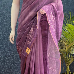 Small Border Lavender Chanderi Saree