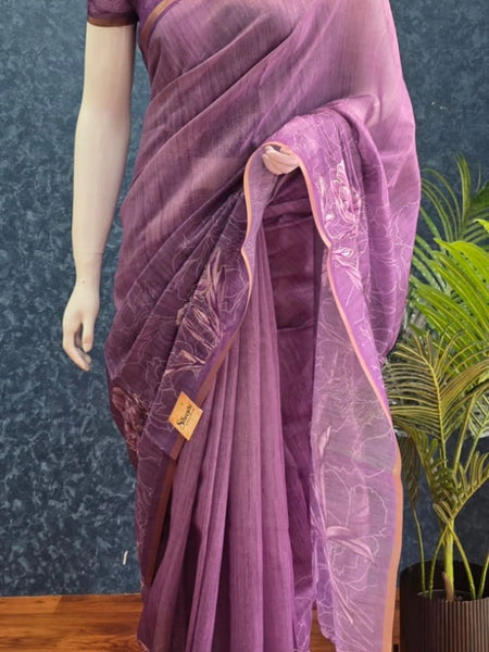 Small Border Lavender Chanderi Saree