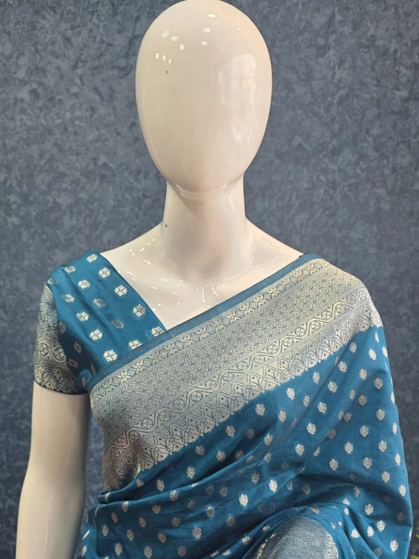 Antique Self Blue Raw Silk Saree