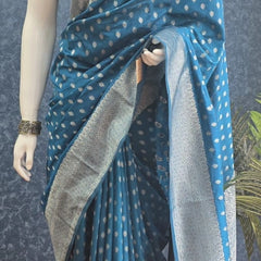 Antique Self Blue Raw Silk Saree