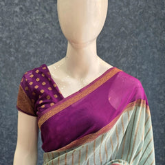 Contrast Aqua Blue Purple Semi Silk Saree