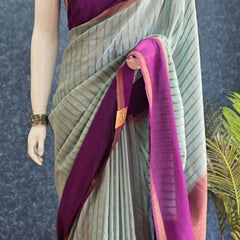Contrast Aqua Blue Purple Semi Silk Saree