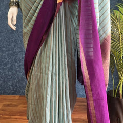 Contrast Aqua Blue Purple Semi Silk Saree