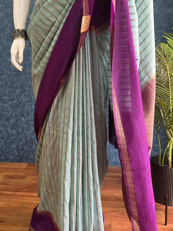 Contrast Aqua Blue Purple Semi Silk Saree