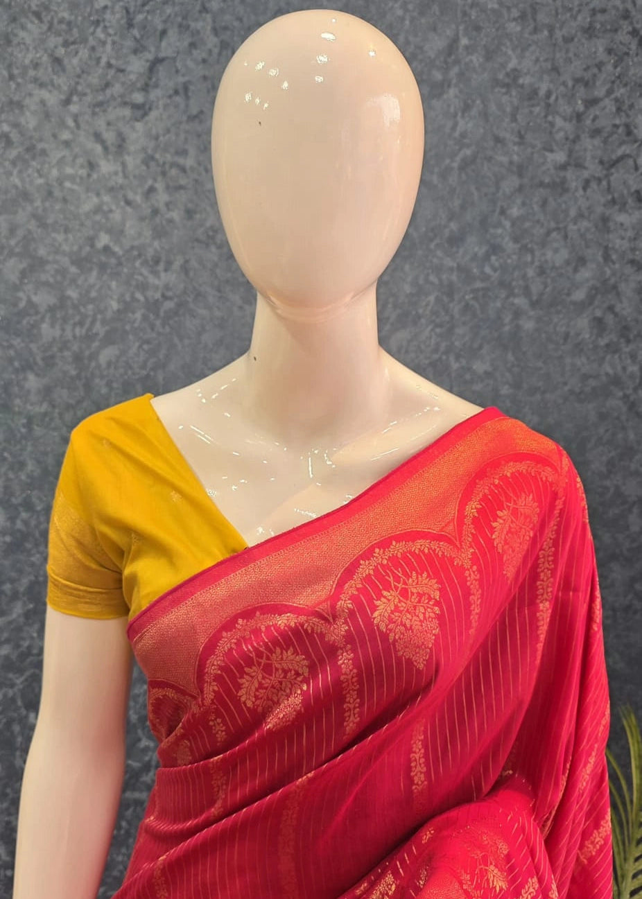 Munga Silk Rani Pink Yellow