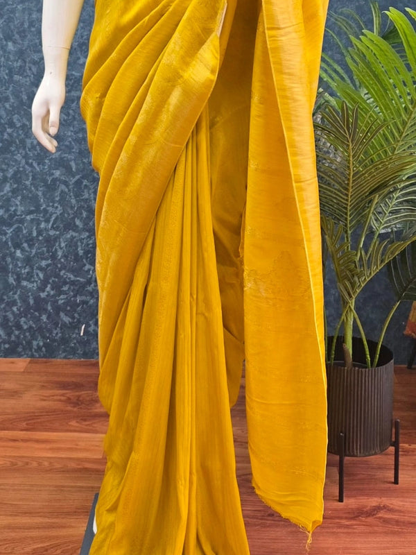 Contrast Yellow Purple Semi Silk Saree