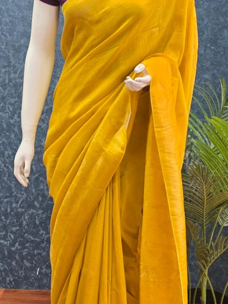 Contrast Yellow Purple Semi Silk Saree