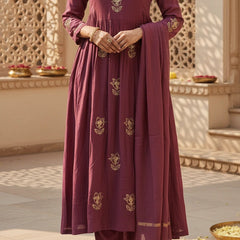 Party Wear 3 piece Rose Pink Cotton Silk Suit