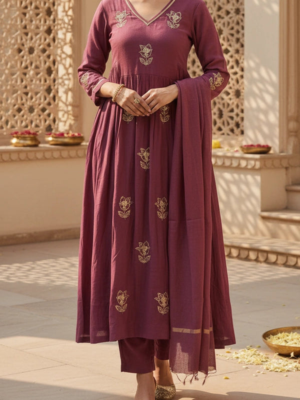 Party Wear 3 piece Rose Pink Cotton Silk Suit