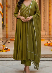 Party Wear 3Piece Salwar in Mehandi Green