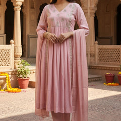 Party Wear 3 Piece Peach Salwar Suit