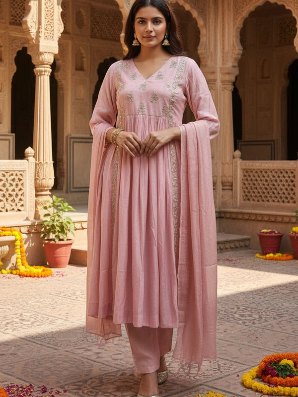 Party Wear 3 Piece Peach Salwar Suit