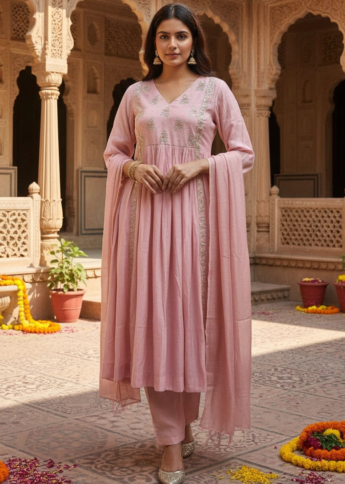 Party Wear 3 Piece Salwar Suit in Peach
