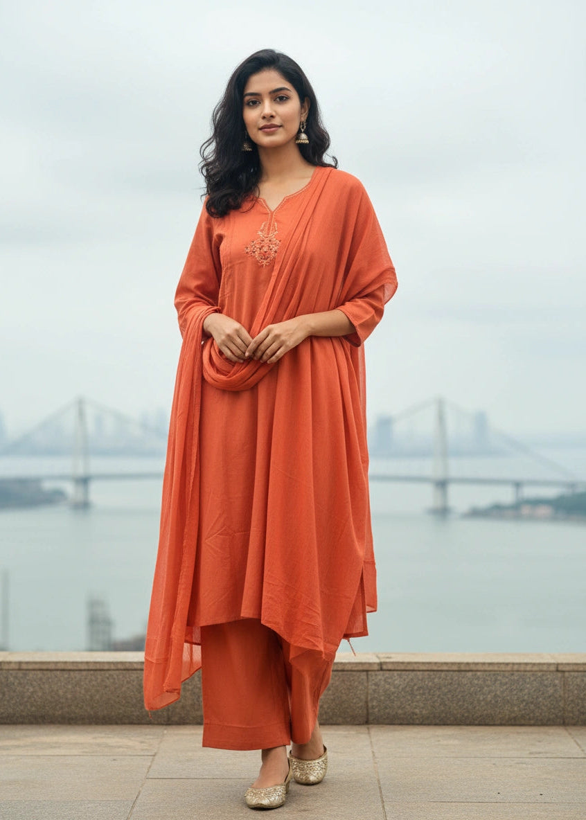 Salwar Suit 3 Piece Embroider Orange