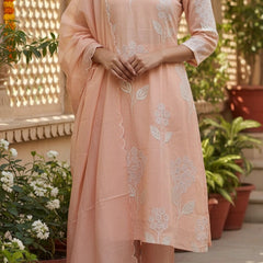 Alia 3 Piece Peach Cotton Suit