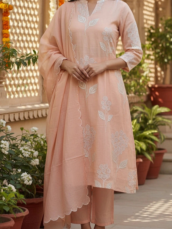 Alia 3 Piece Peach Cotton Suit