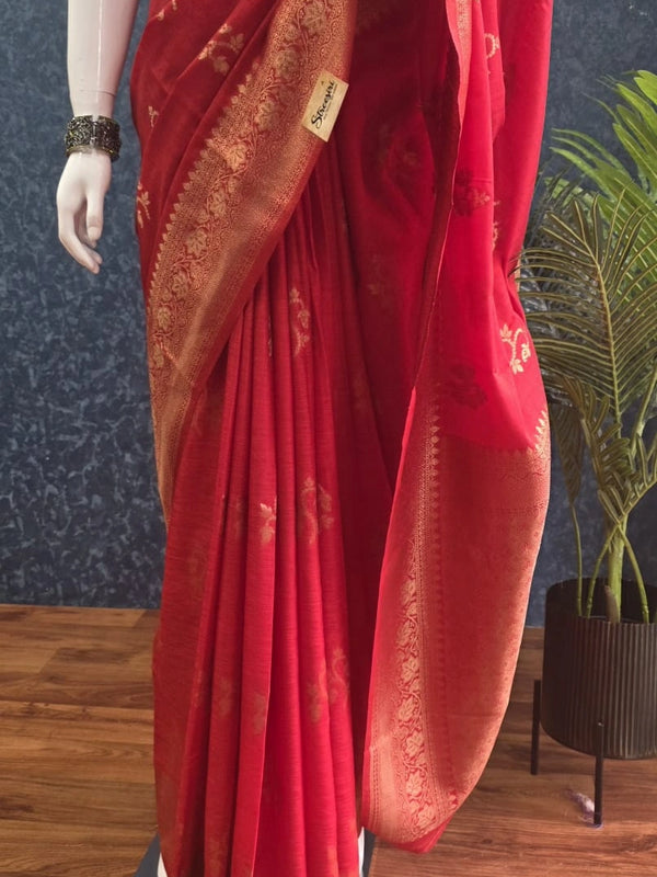 Pani Red Semi Silk Saree