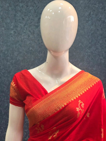 Pani Red Semi Silk Saree