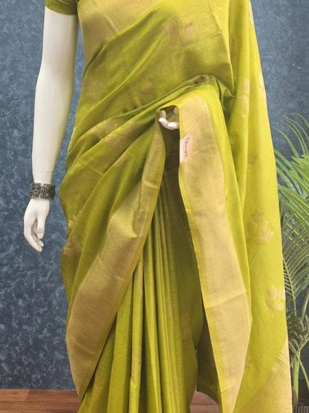 Pani Parrot Green Semi Silk Saree
